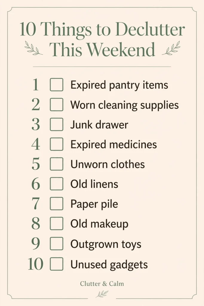 10 things to declutter this weekend - printable checklist